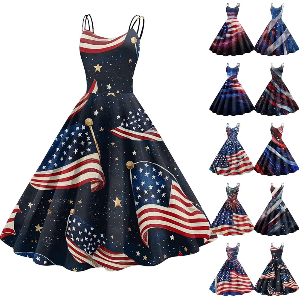 Amazon.com: Fourth of July Dresses for Women Print Spaghetti